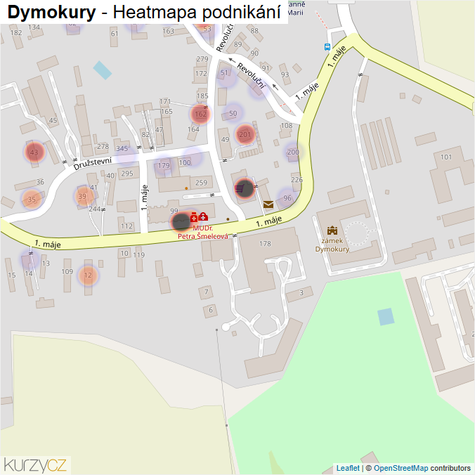 Mapa Dymokury - Firmy v části obce.