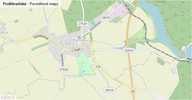 Poděbradská - záplavové mapy stoleté vody