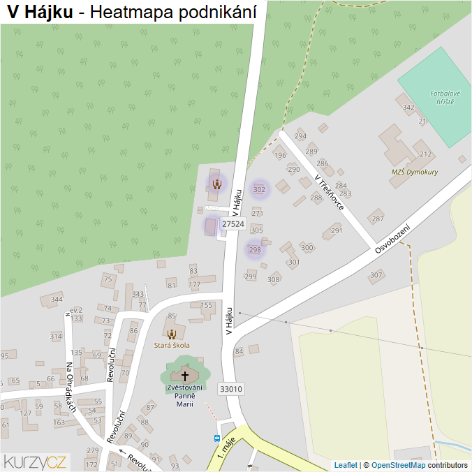 Mapa V Hájku - Firmy v ulici.