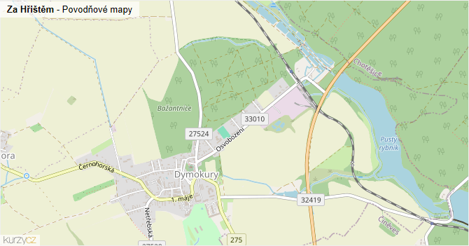 Za Hřištěm - záplavové mapy stoleté vody