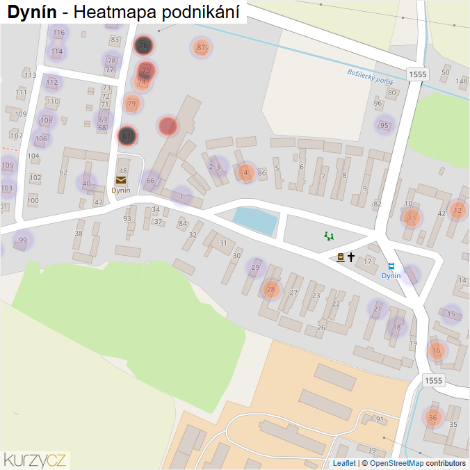 Mapa Dynín - Firmy v části obce.