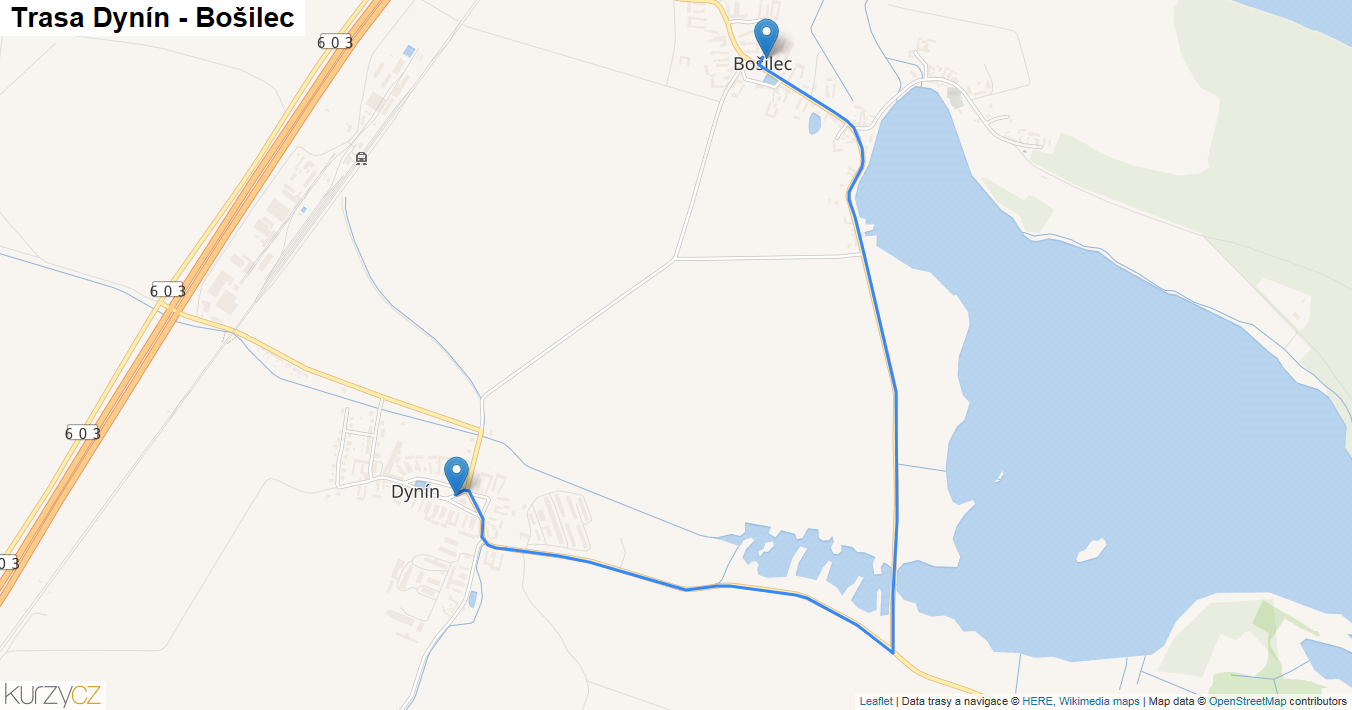 Dynín-Bošilec, mapa trasy
