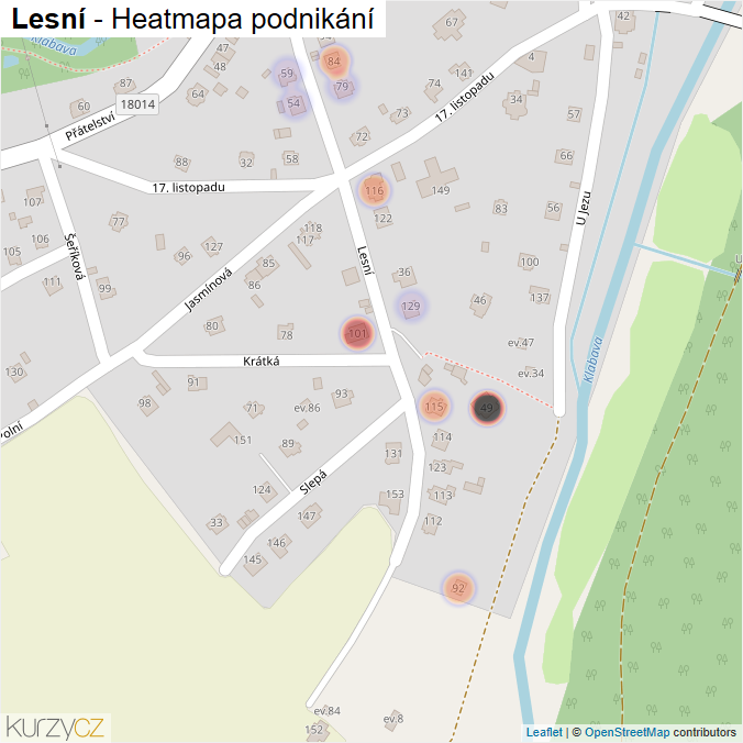 Mapa Lesní - Firmy v ulici.