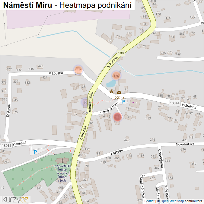 Mapa Náměstí Míru - Firmy v ulici.