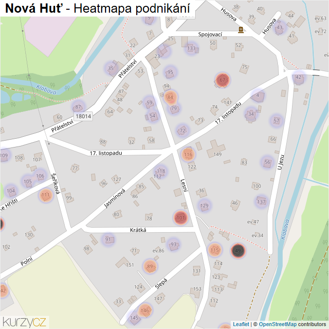 Mapa Nová Huť - Firmy v části obce.