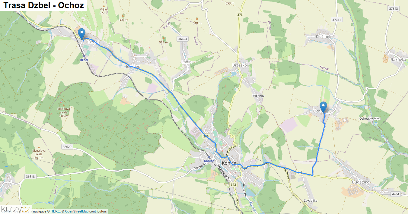 Dzbel-Ochoz, mapa trasy