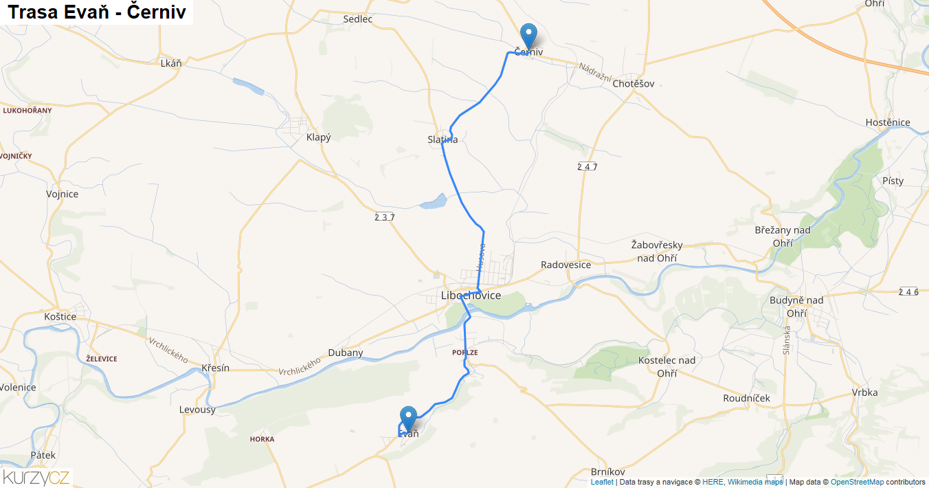 Evaň-Černiv, mapa trasy