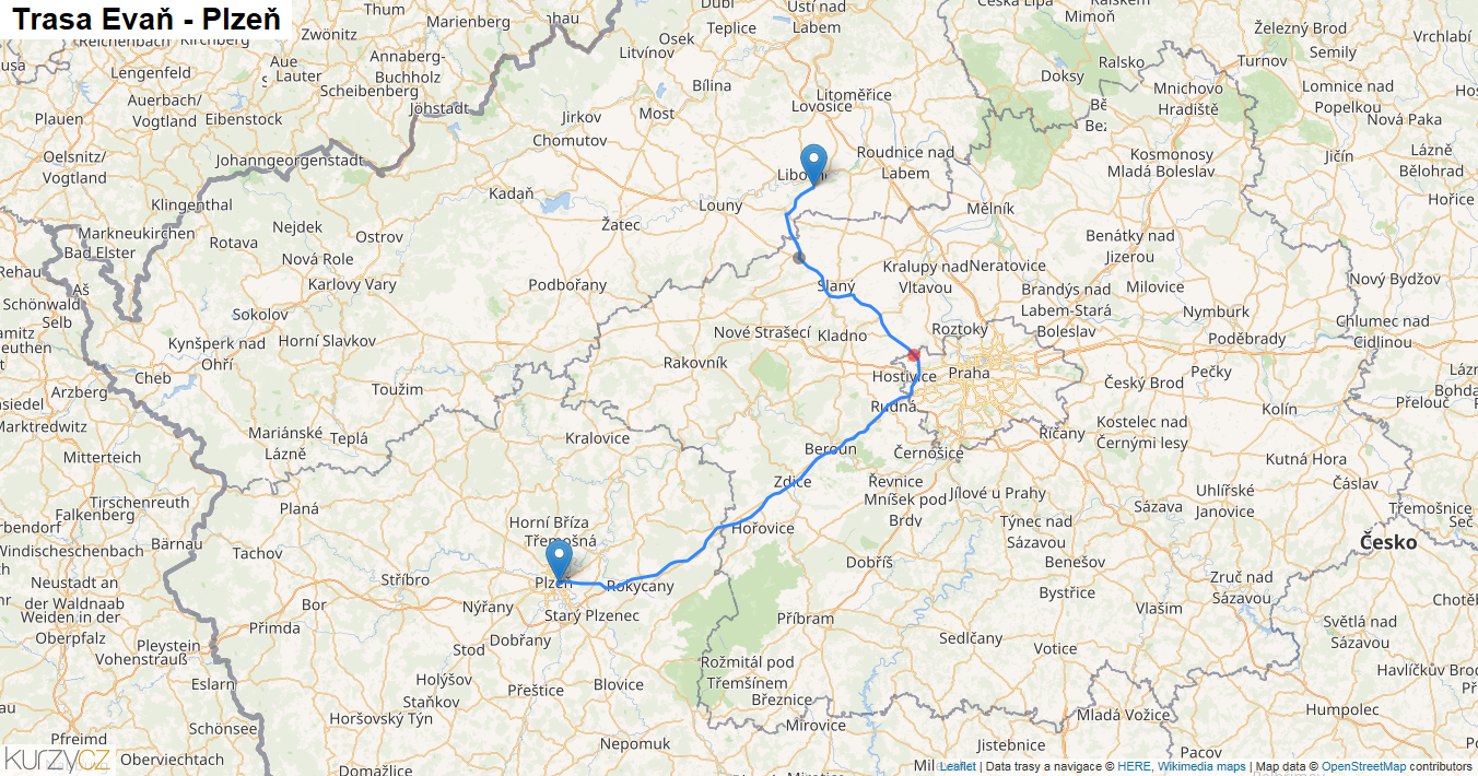 Evaň-Plzeň, mapa trasy