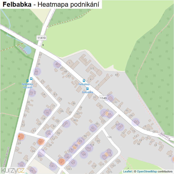 Mapa Felbabka - Firmy v části obce.