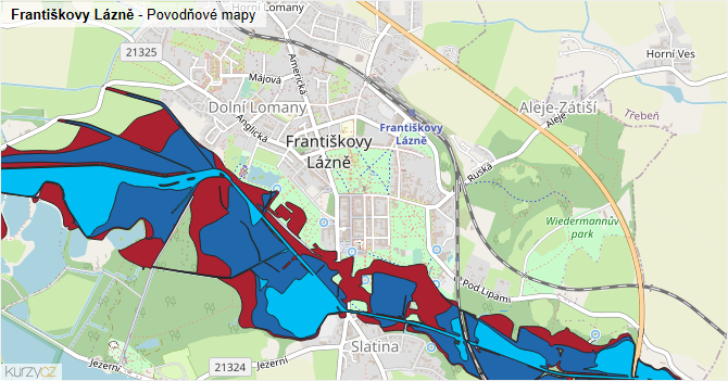Františkovy Lázně - záplavové mapy stoleté vody