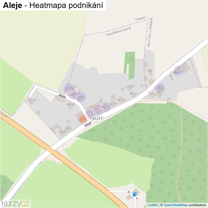 Mapa Aleje - Firmy v ulici.