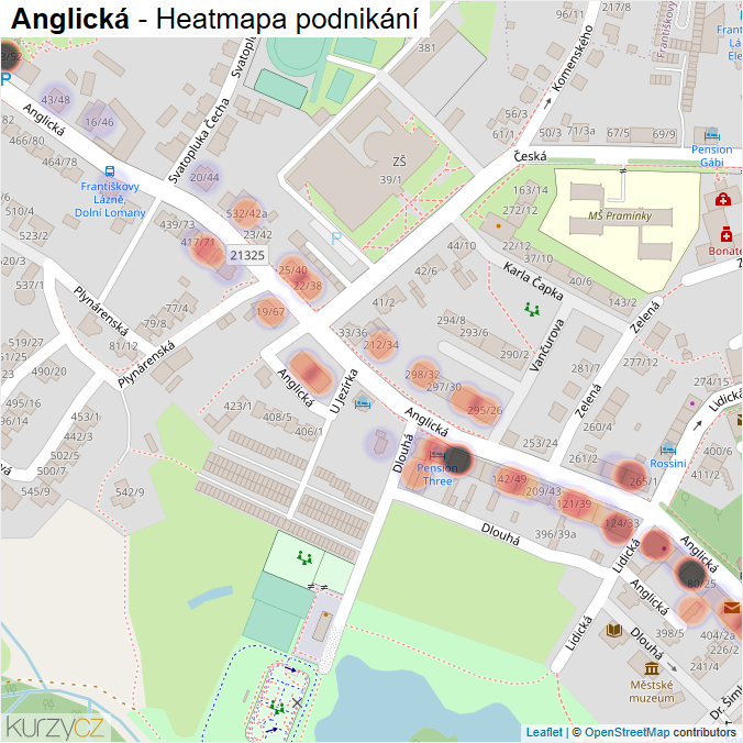 Mapa Anglická - Firmy v ulici.