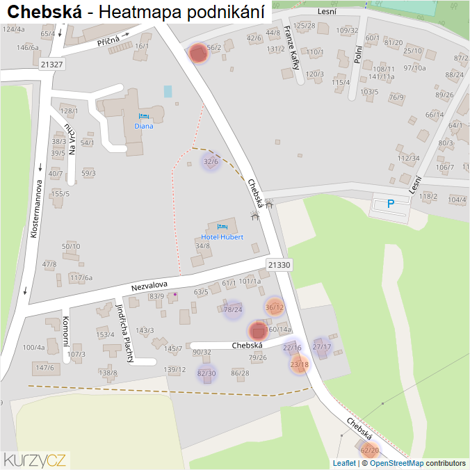 Mapa Chebská - Firmy v ulici.