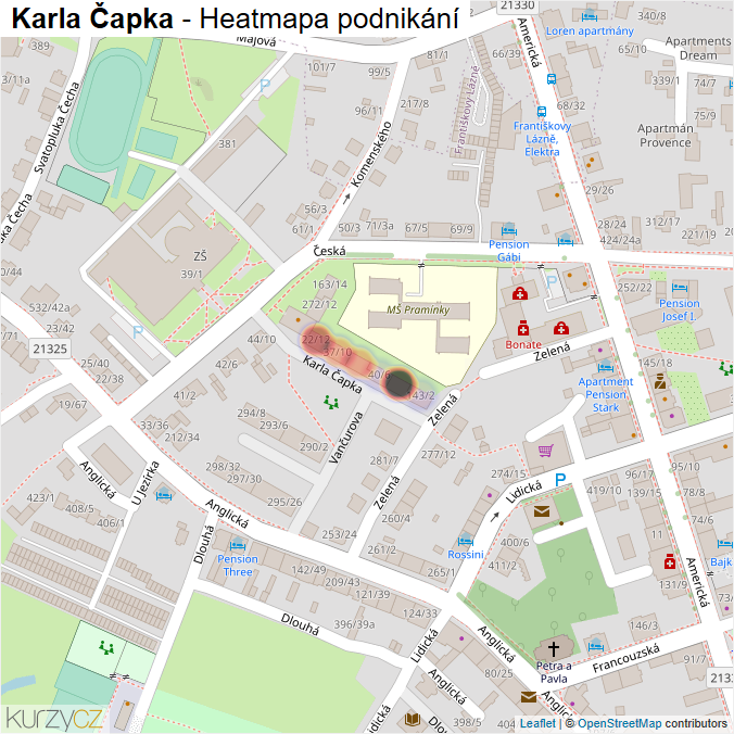 Mapa Karla Čapka - Firmy v ulici.