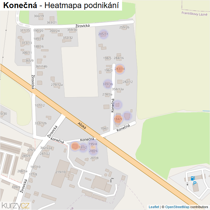 Mapa Konečná - Firmy v ulici.