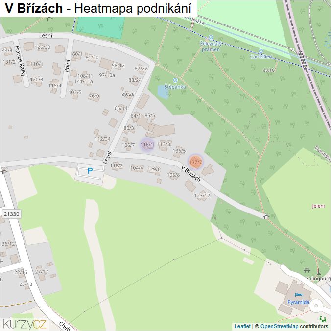 Mapa V Břízách - Firmy v ulici.