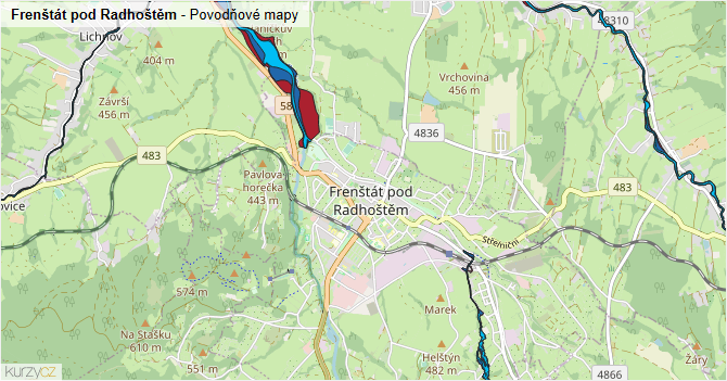 Frenštát pod Radhoštěm - záplavové mapy stoleté vody