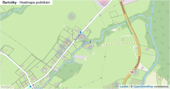 Bartošky - mapa podnikání