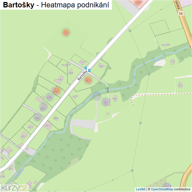 Mapa Bartošky - Firmy v ulici.