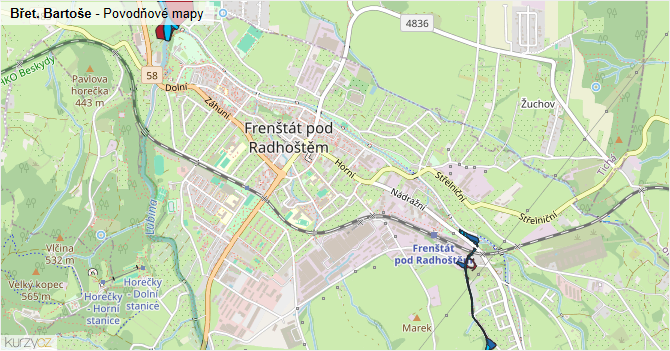 Břet. Bartoše - záplavové mapy stoleté vody