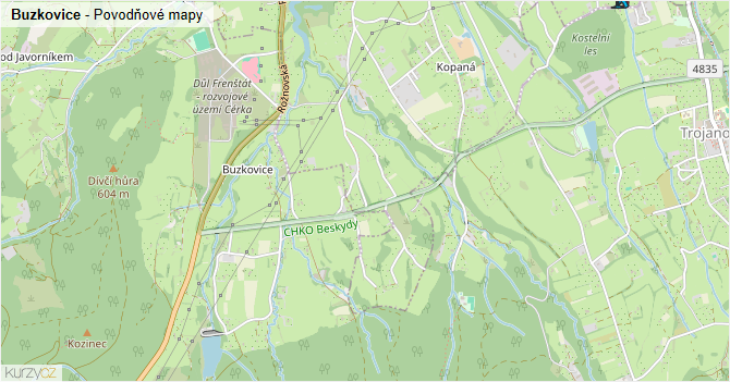 Buzkovice - záplavové mapy stoleté vody