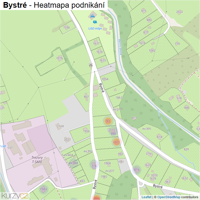 Mapa Bystré - Firmy v ulici.
