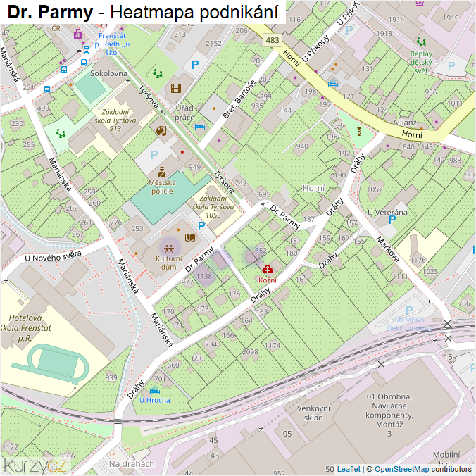 Mapa Dr. Parmy - Firmy v ulici.