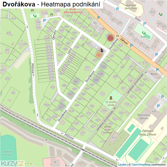 Mapa Dvořákova - Firmy v ulici.