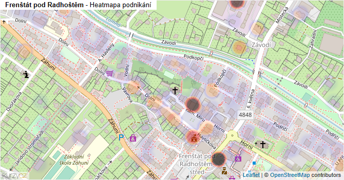 Frenštát pod Radhoštěm - mapa podnikání