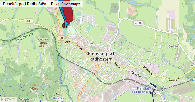 Frenštát pod Radhoštěm - záplavové mapy stoleté vody