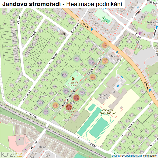 Mapa Jandovo stromořadí - Firmy v ulici.
