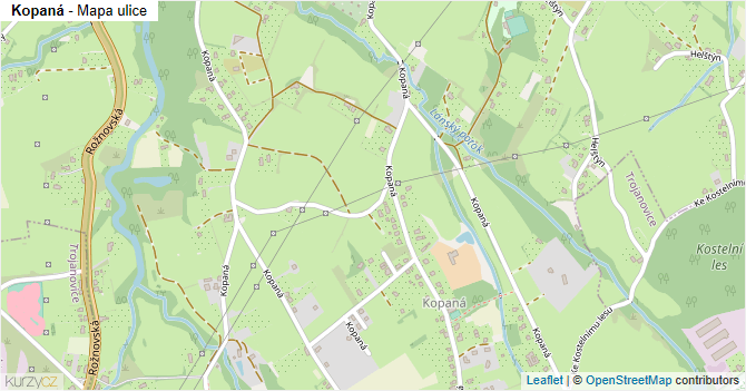 Kopaná - mapa ulice