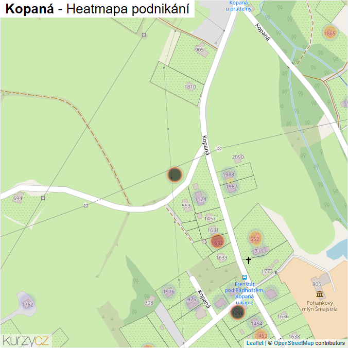 Mapa Kopaná - Firmy v ulici.