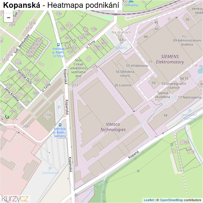 Mapa Kopanská - Firmy v ulici.