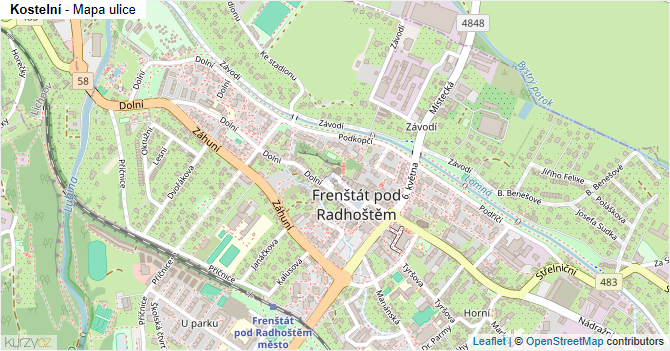 Kostelní - mapa ulice