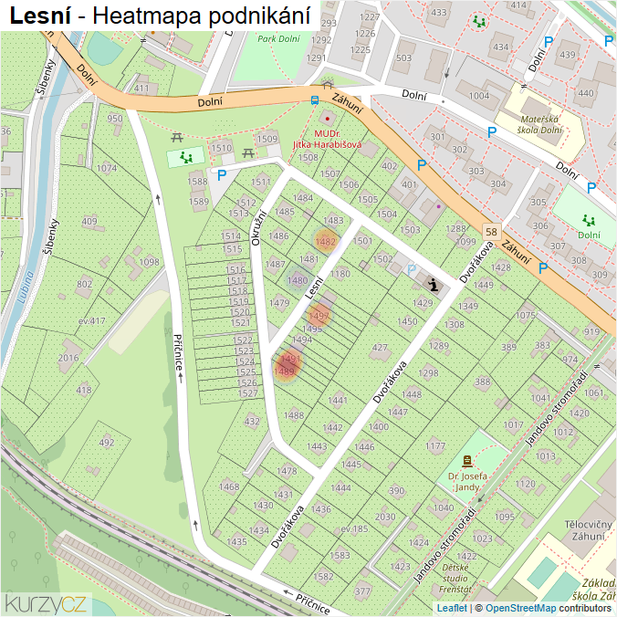 Mapa Lesní - Firmy v ulici.