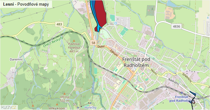 Lesní - záplavové mapy stoleté vody