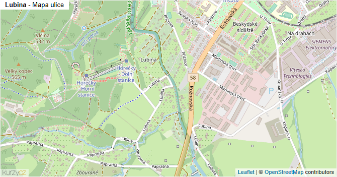 Lubina - mapa ulice
