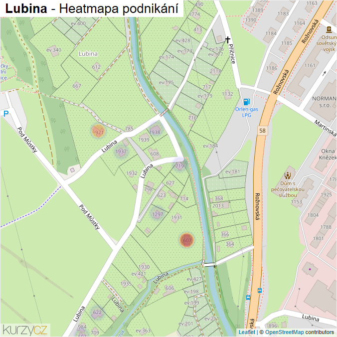 Mapa Lubina - Firmy v ulici.