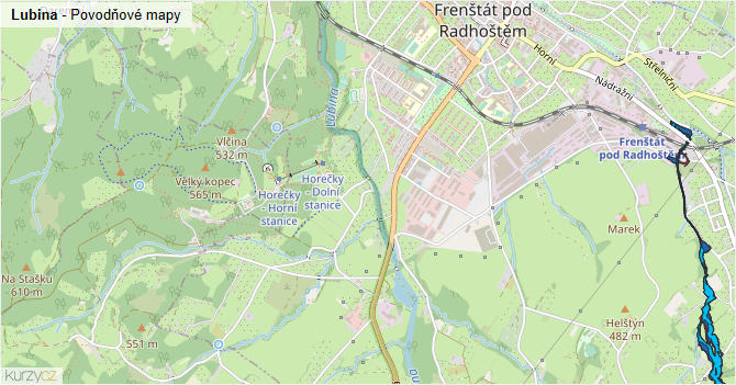 Lubina - záplavové mapy stoleté vody