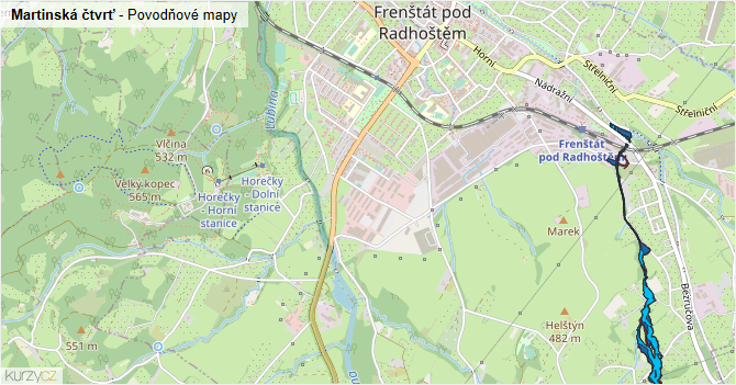 Martinská čtvrť - záplavové mapy stoleté vody