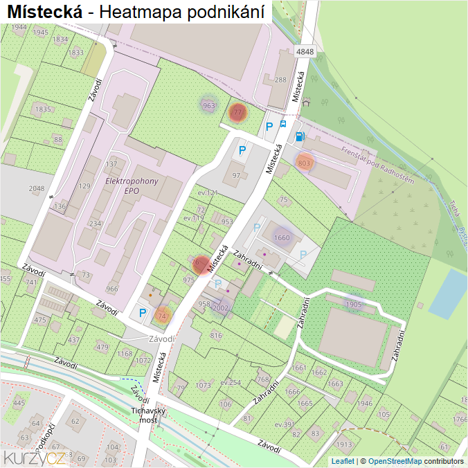 Mapa Místecká - Firmy v ulici.