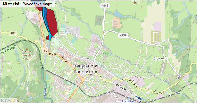 Místecká - záplavové mapy stoleté vody