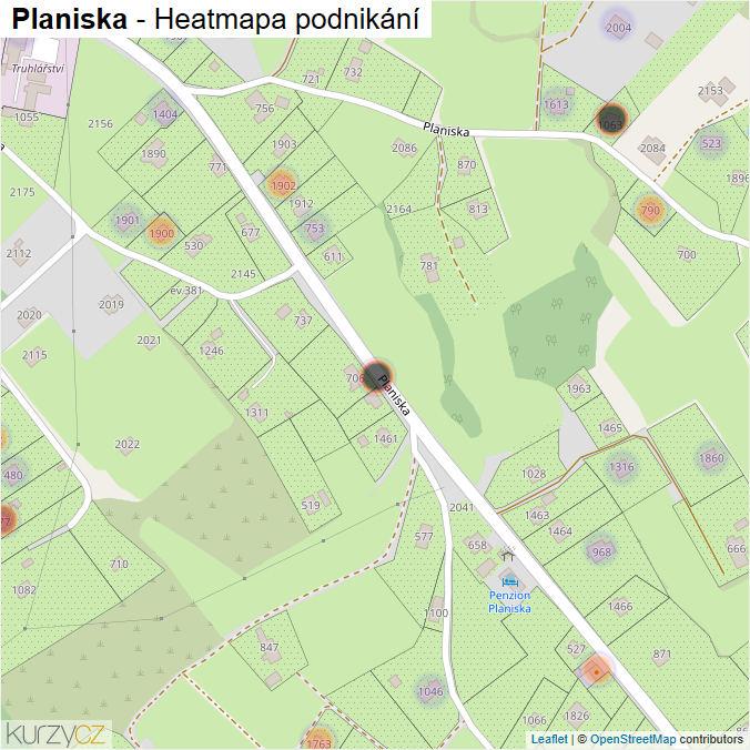 Mapa Planiska - Firmy v ulici.