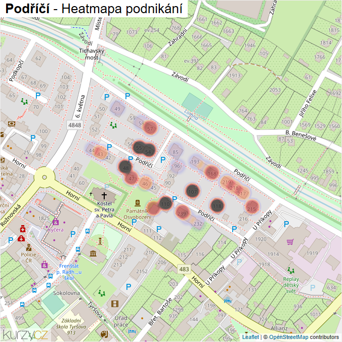 Mapa Podříčí - Firmy v ulici.