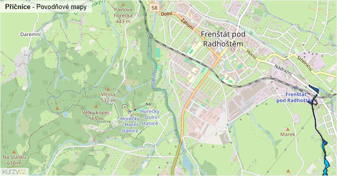 Příčnice - záplavové mapy stoleté vody