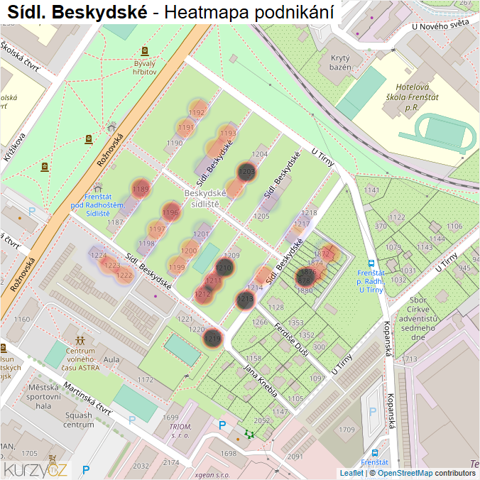 Mapa Sídl. Beskydské - Firmy v ulici.