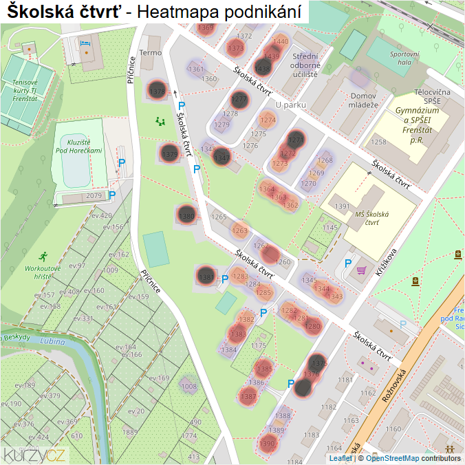 Mapa Školská čtvrť - Firmy v ulici.