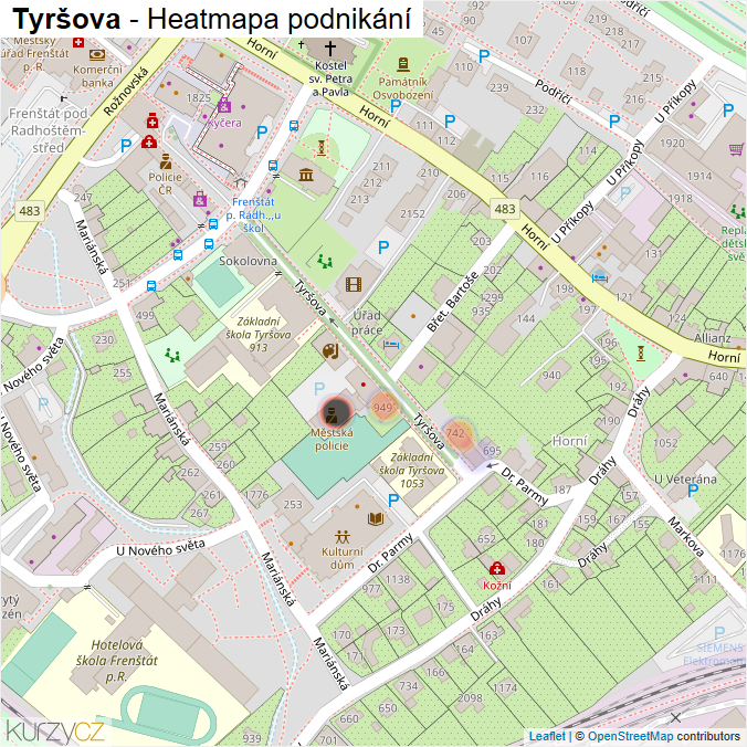 Mapa Tyršova - Firmy v ulici.