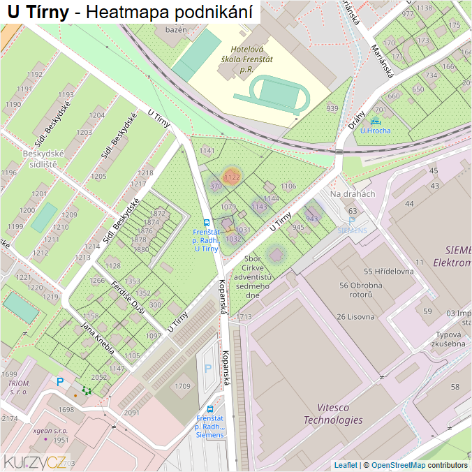 Mapa U Tírny - Firmy v ulici.